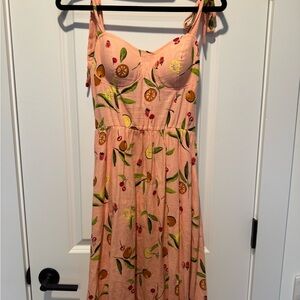 LC Lauren Conrad Peach Fruit & Leaf Midi Dress